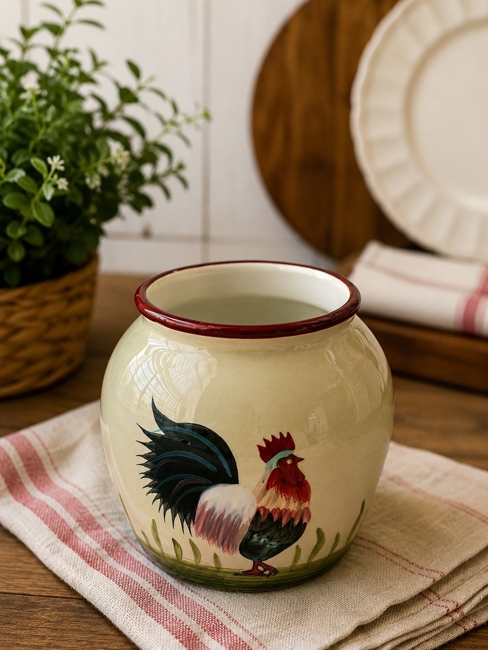 Home Interiors Rooster Ceramic Cachepot Planter Farmhouse Kitchen Decor